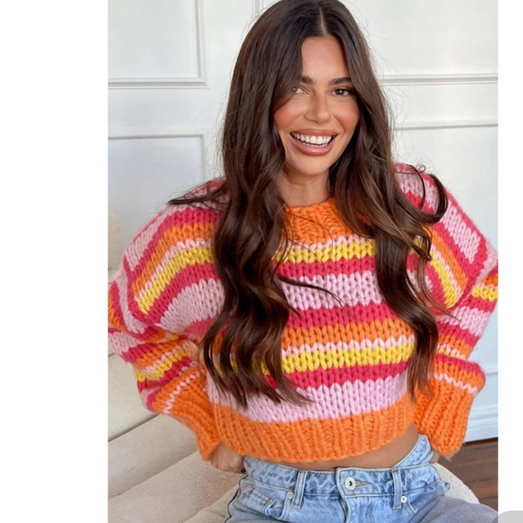 Belmont stripped Cropped sweater Orange, Pink, Yellow, Red - Picture 12 of 12